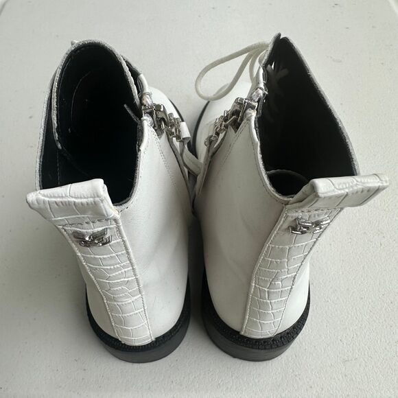 Sam Edelman Women's Nina Bright White Leather Lace Up Side Zip Combat Boots 7 - Picture 4 of 7